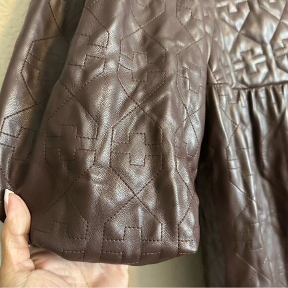 Emily McCarthy XXS Brown FX Leather Puff Sleeve Dress Matrix Steampunk Wet Look - Picture 11 of 16